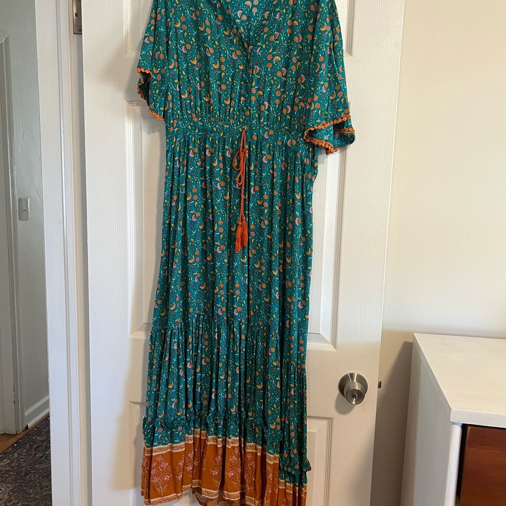 Floral Teal and Orange Maxi Dress